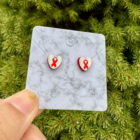 Heart Of Hope Mini Heart Stearling Silver & Red Earrings