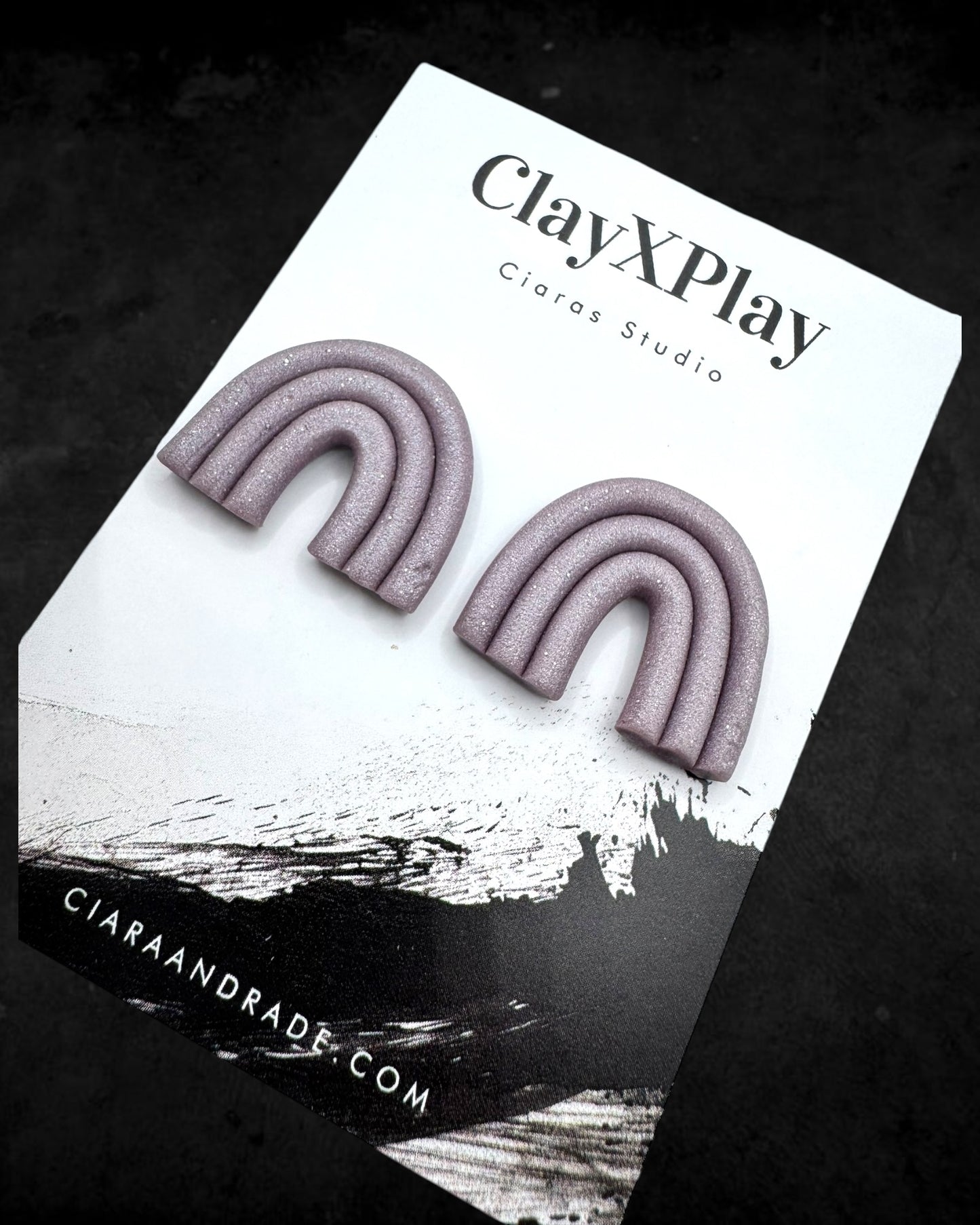 Purple Rainbow Polymer Clay Large Stud Earrings Handmade