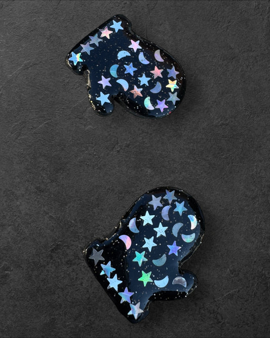 Stary Night Mittens Black Polymer Clay Glove Magnet – Handmade Decor