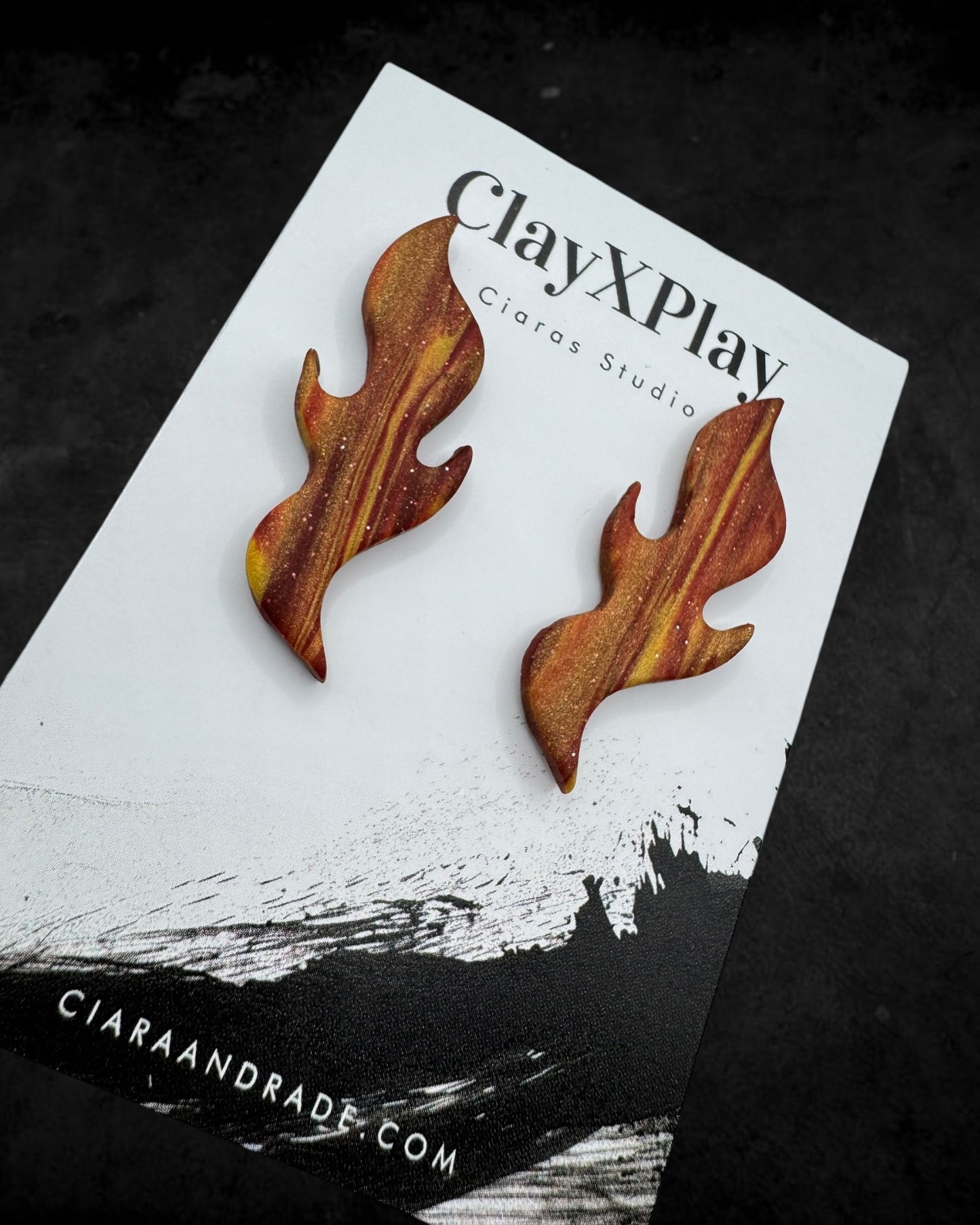 Red & Yellow Flame Handmade Polymer Clay Studs