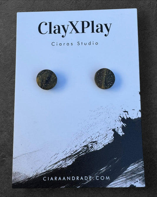 Black & Yellow Galaxy Mini Round Polymer Clay Stud Earrings Handmade