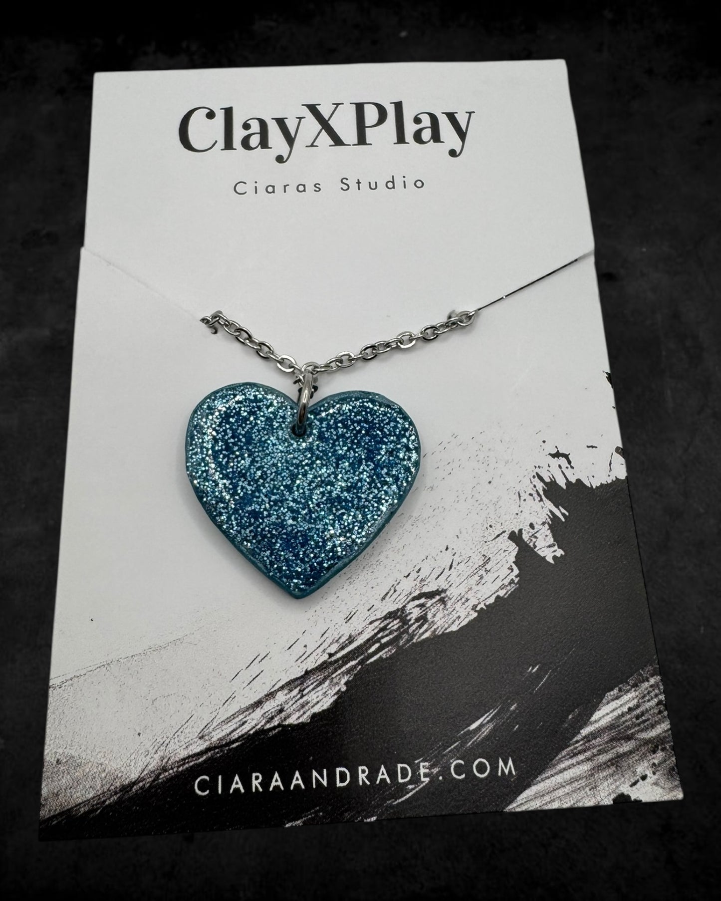 Money Magic Medium Blue Polymer Clay Pendant on Stainless Steel Necklace Handmade