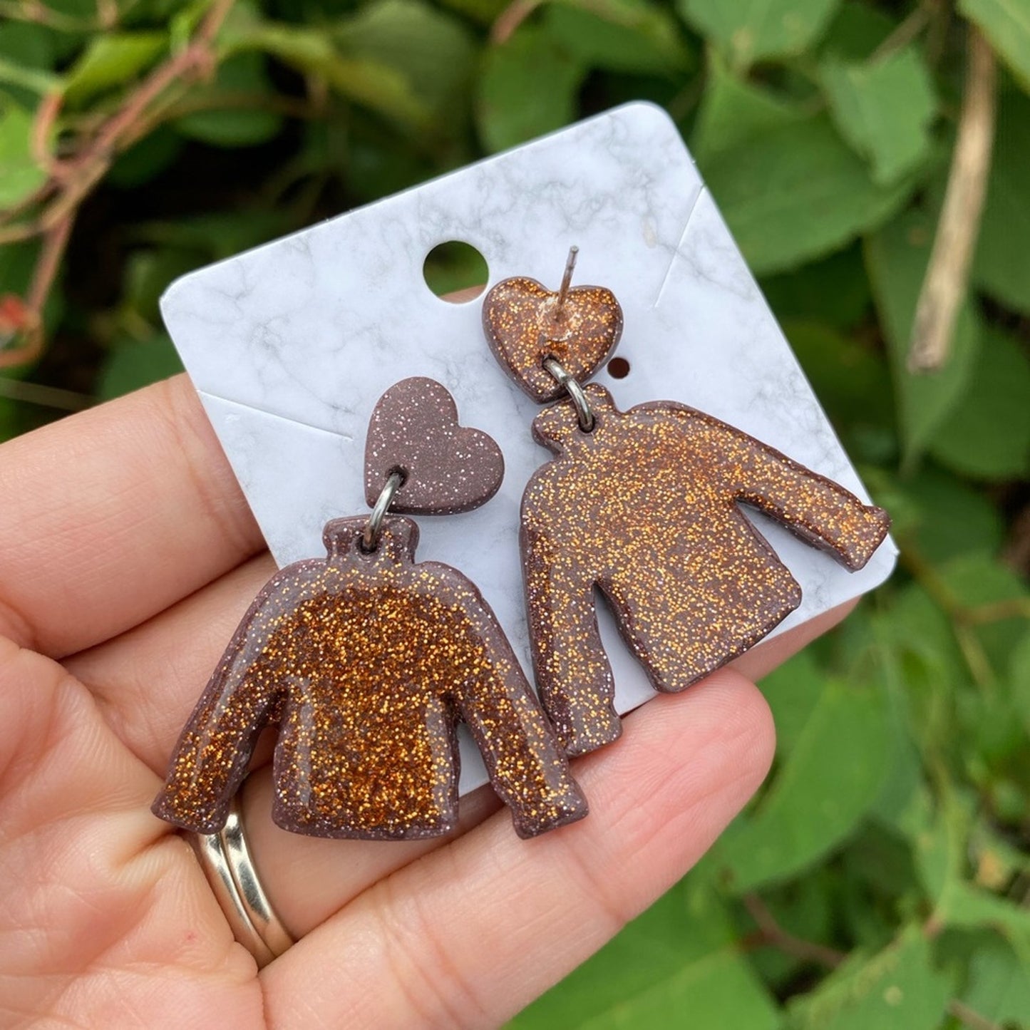 Sweater Weather Brown & Copper Dangle Polymer Clay Earrings Handmade