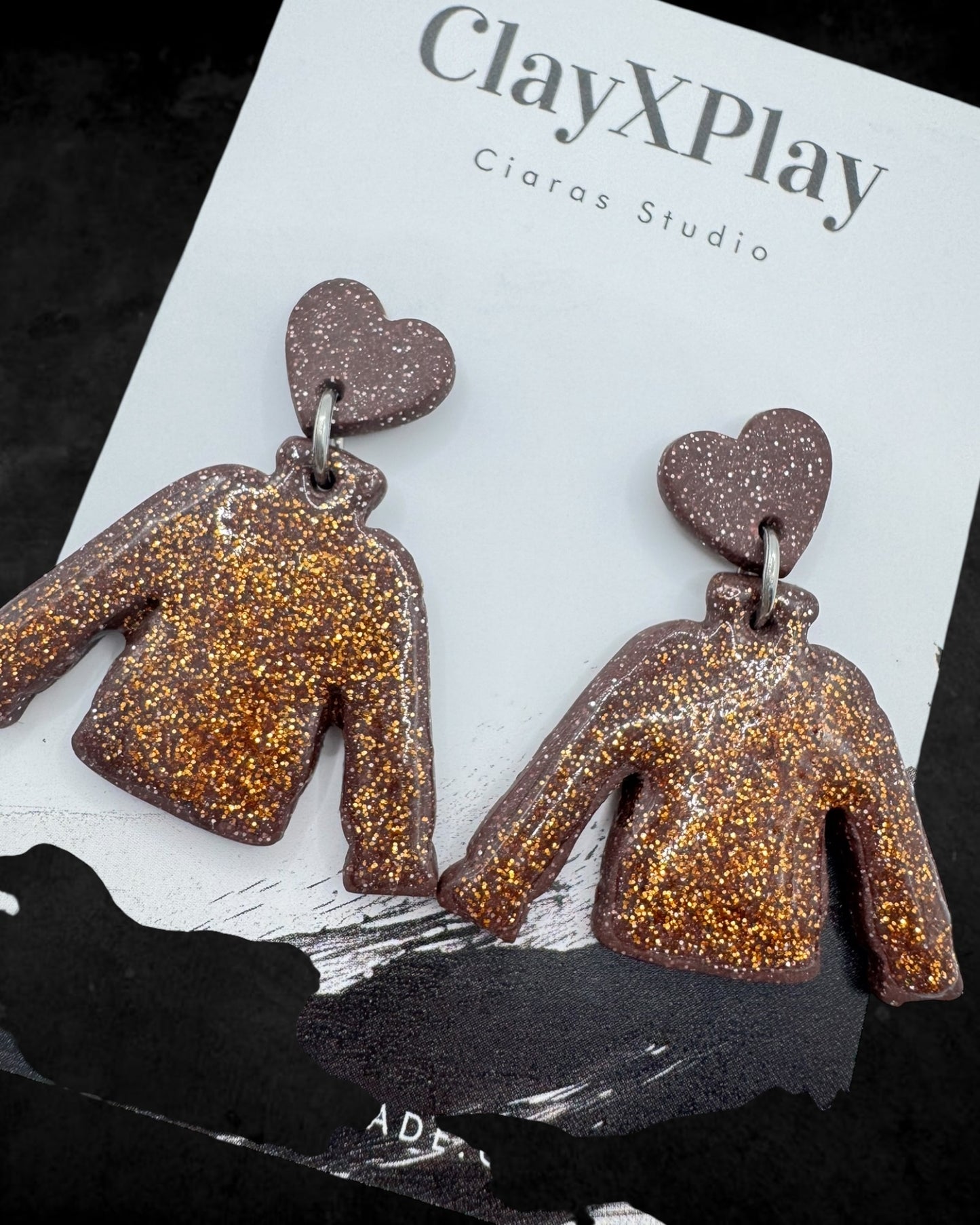 Sweater Weather Brown & Copper Dangle Polymer Clay Earrings Handmade