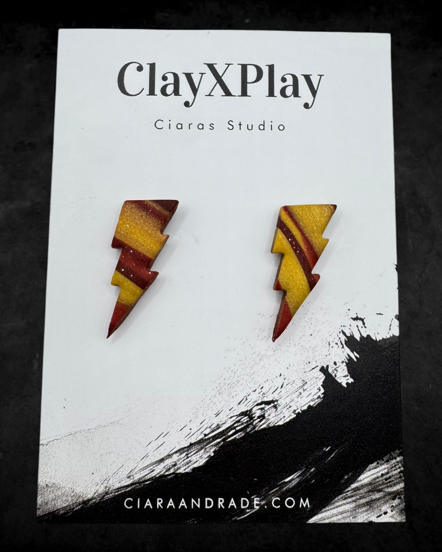 Lightning Bolt Red & Yellow Small Polymer Clay Stud Earrings Handmade