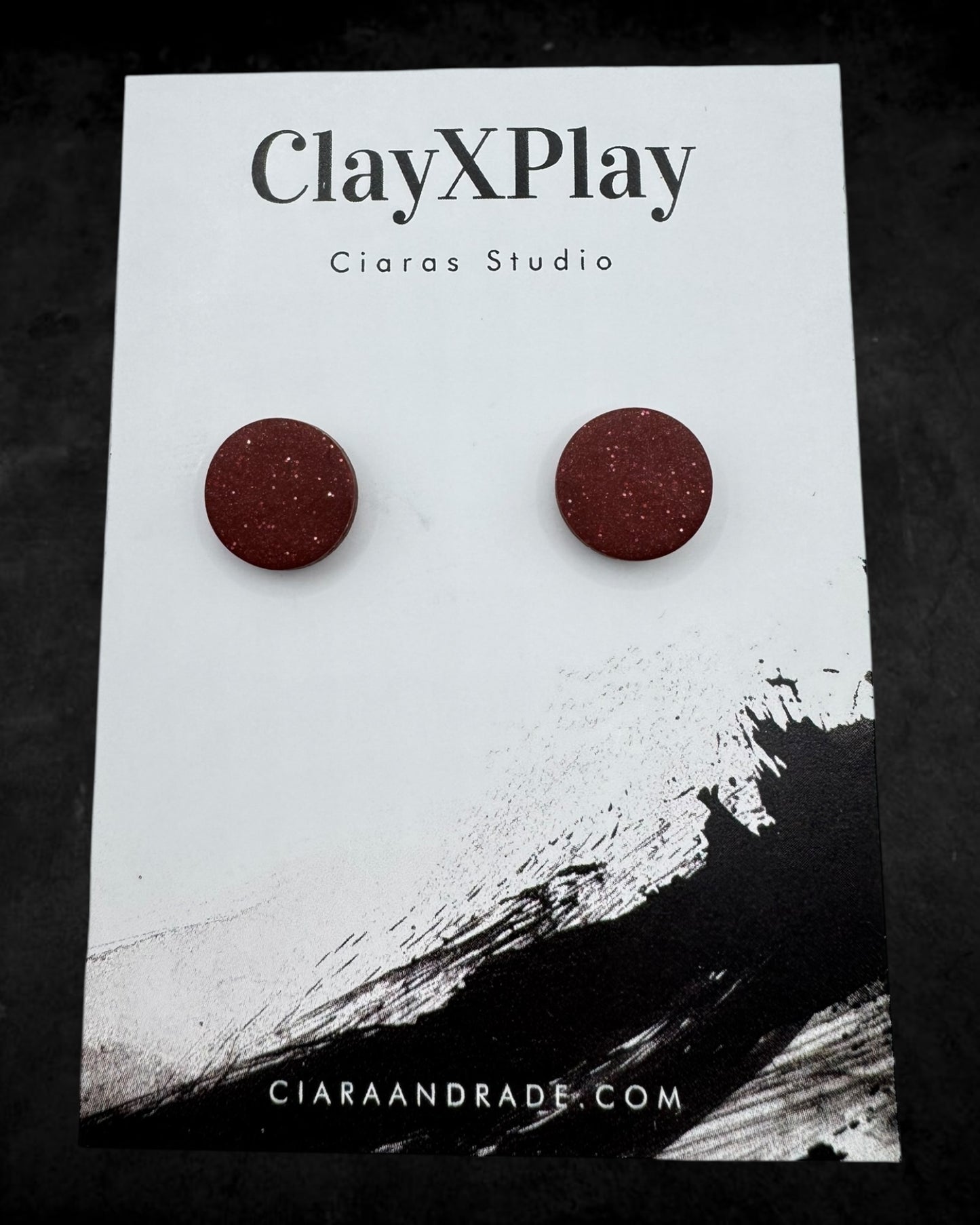 Red Medium Round Polymer Clay Stud Earrings Handmade