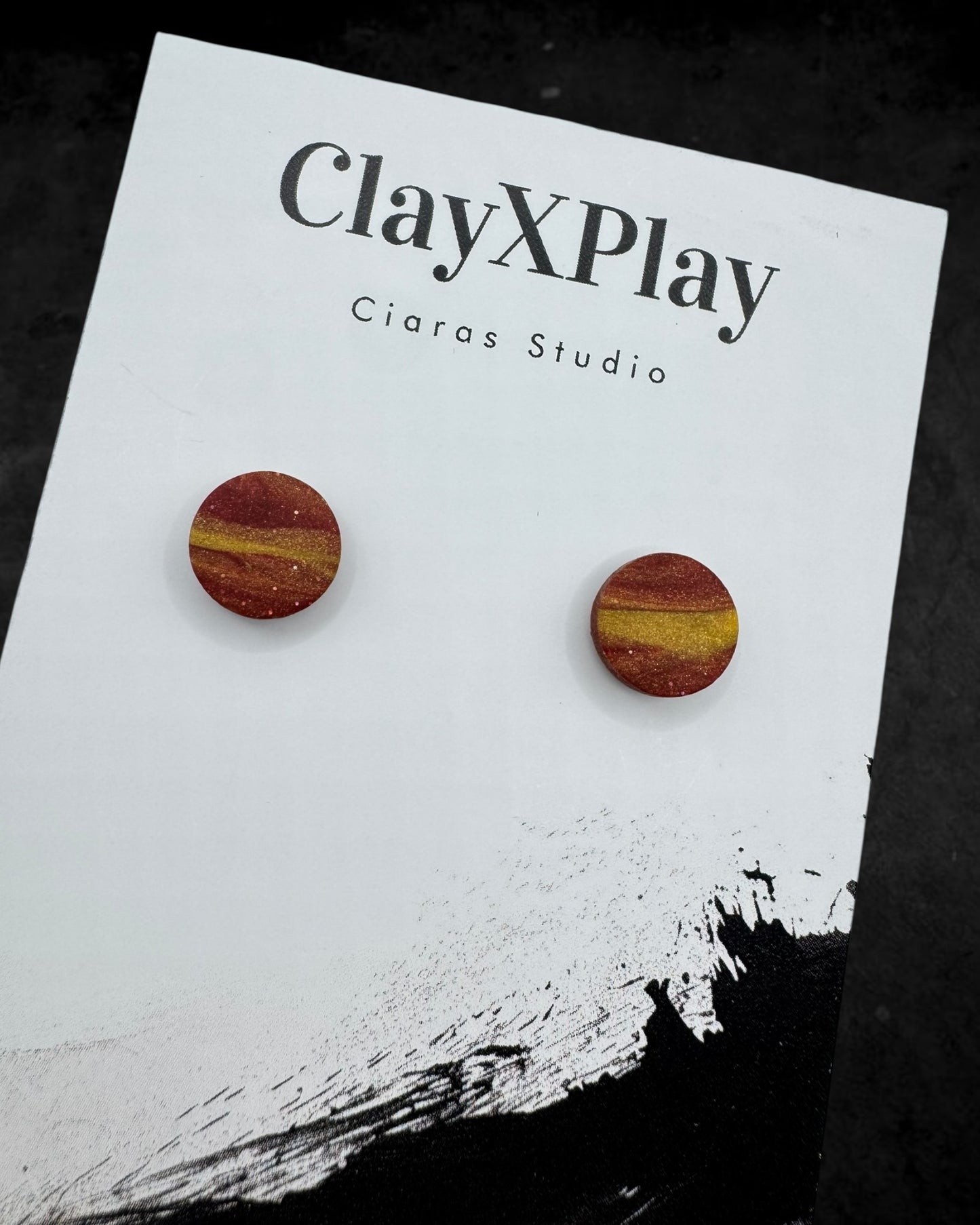 Red & Yellow Mini Round Polymer Clay Stud Earrings Handmade