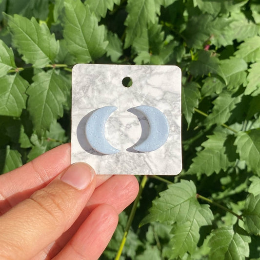 Powder Blue Glitter Moon Polymer Clay Stud Earrings Handmade