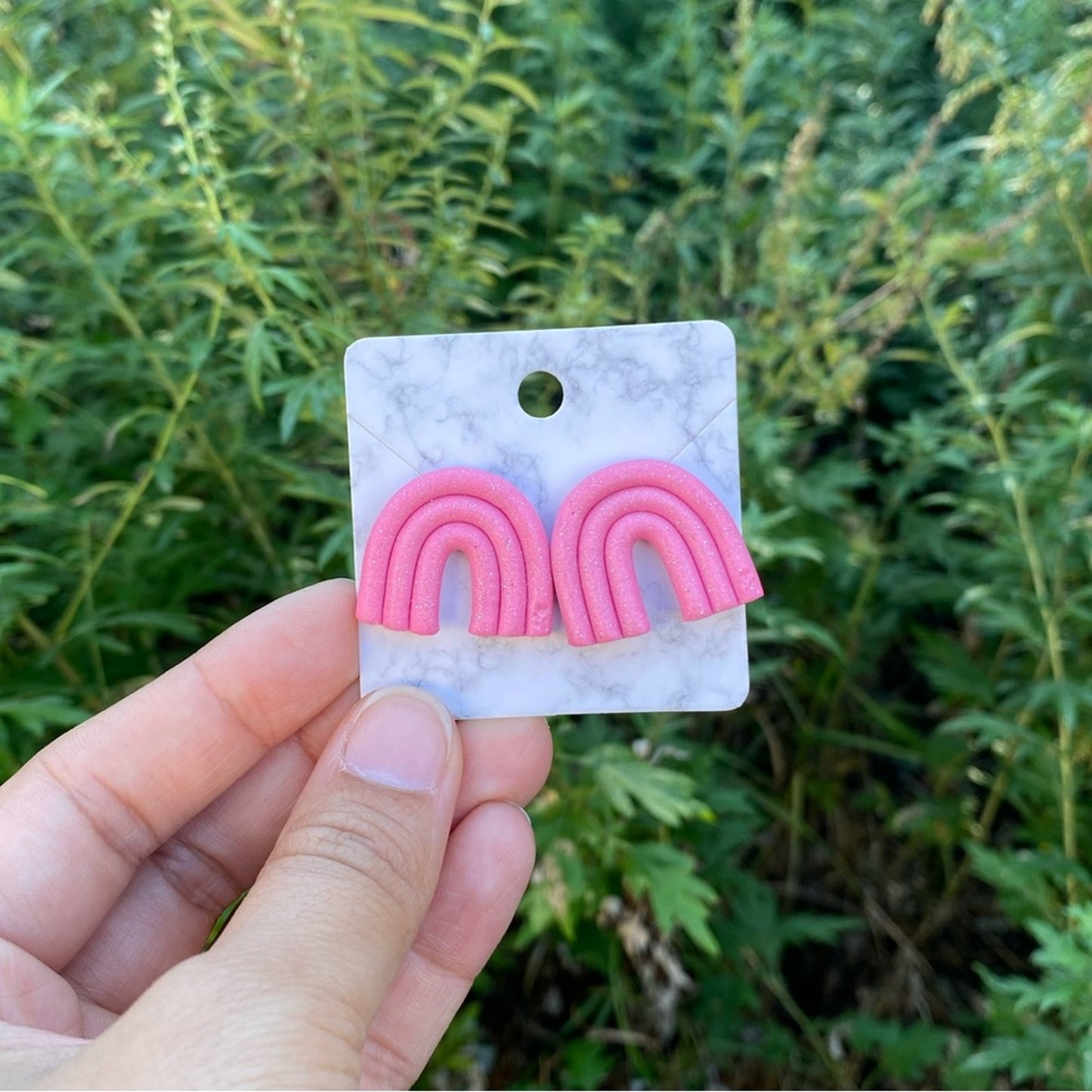 Pink Rainbow Handmade Polymer Clay Stud Earrings