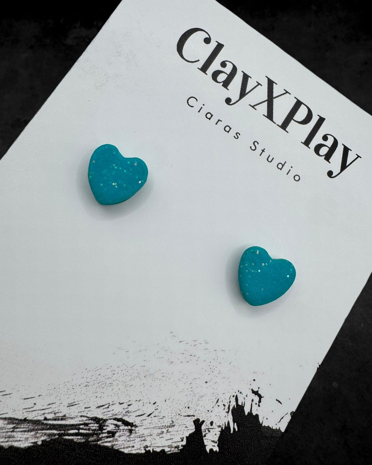 Teal Mini Heart Polymer Clay Stud Earrings Handmade