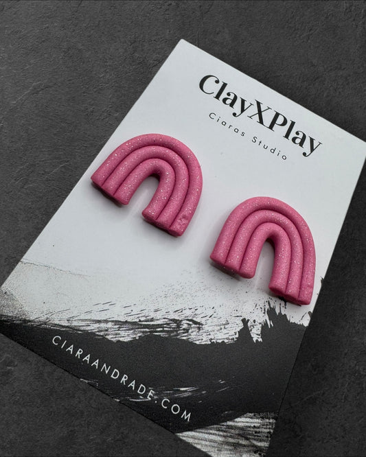 Pink Rainbow Handmade Polymer Clay Stud Earrings