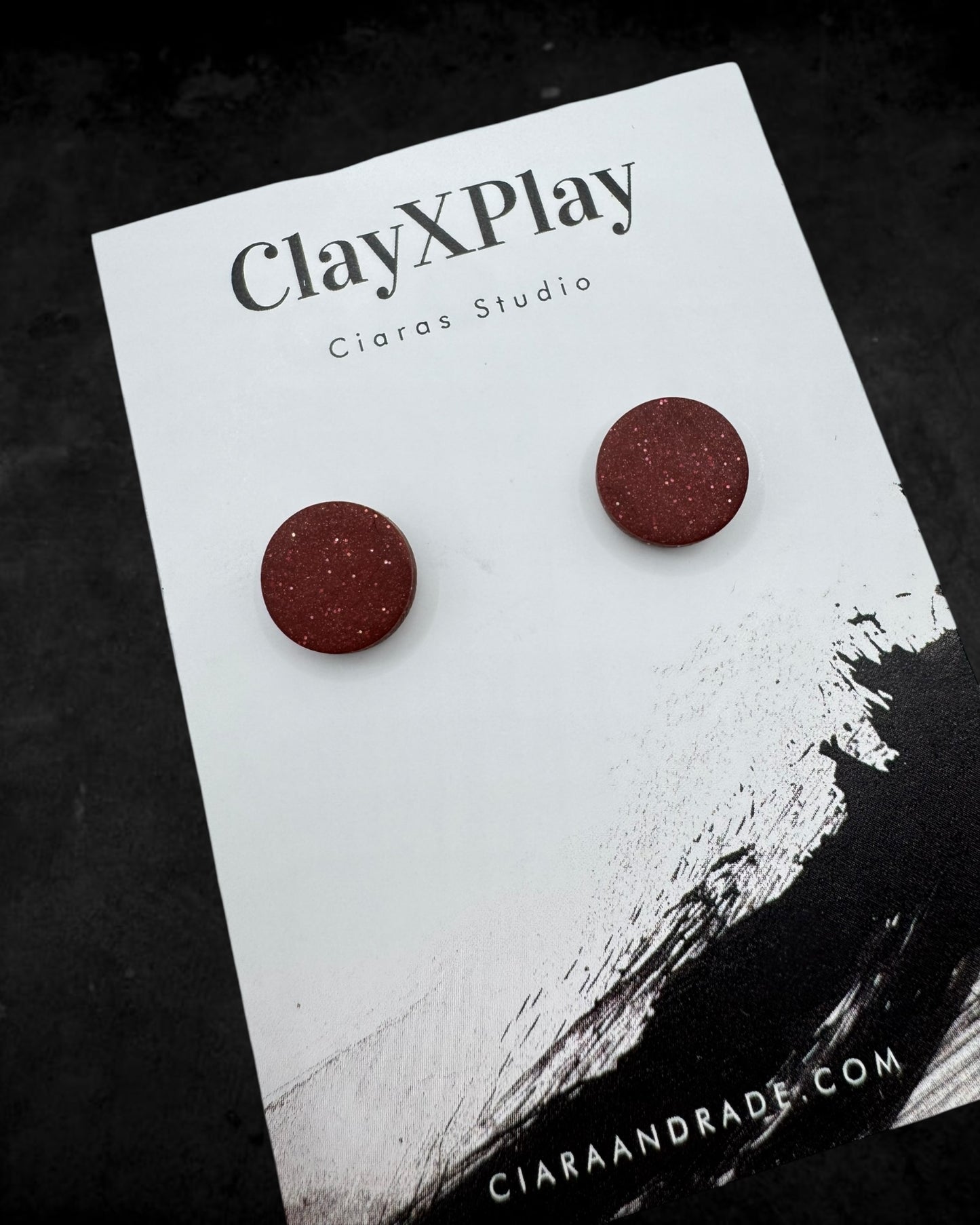 Red Medium Round Polymer Clay Stud Earrings Handmade