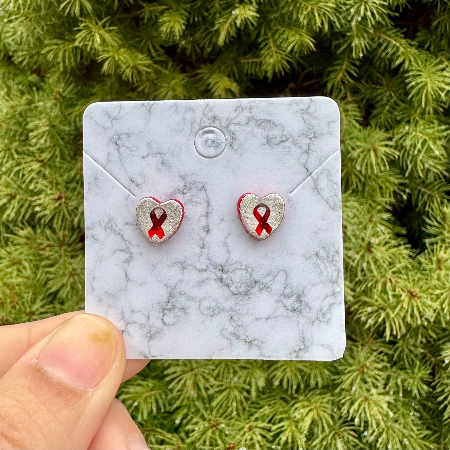 Heart Of Hope Mini Heart Stearling Silver & Red Earrings