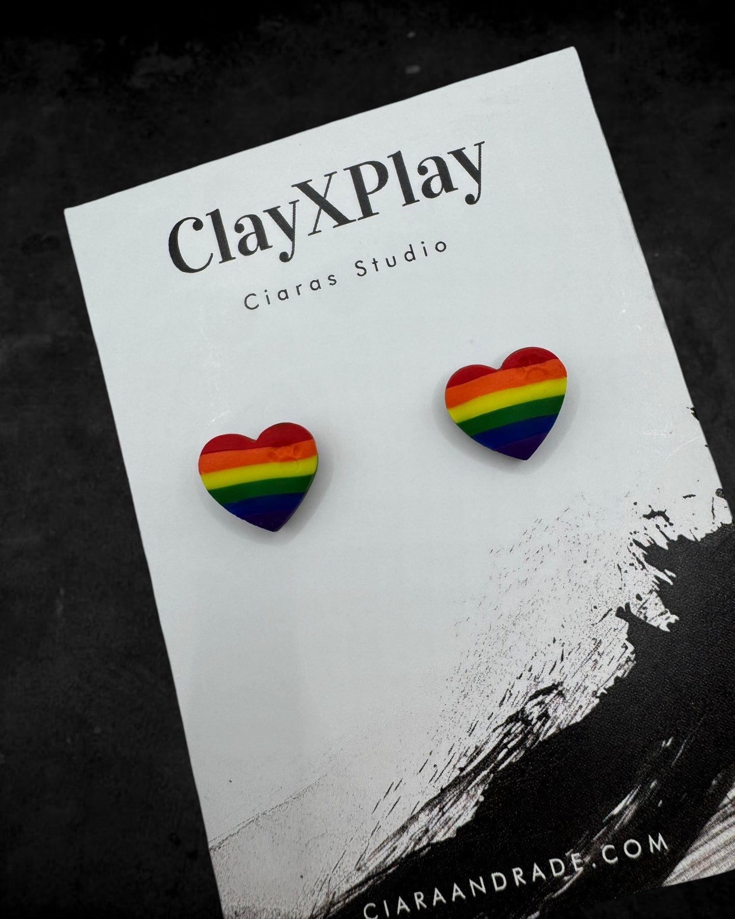 Rainbow Mini Polymer Clay Heart Stud Earrings Handmade