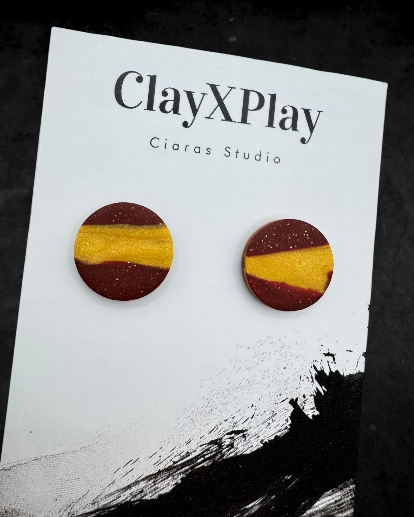 Red & Yellow Large Round Polymer Clay Stud Earrings Handmade