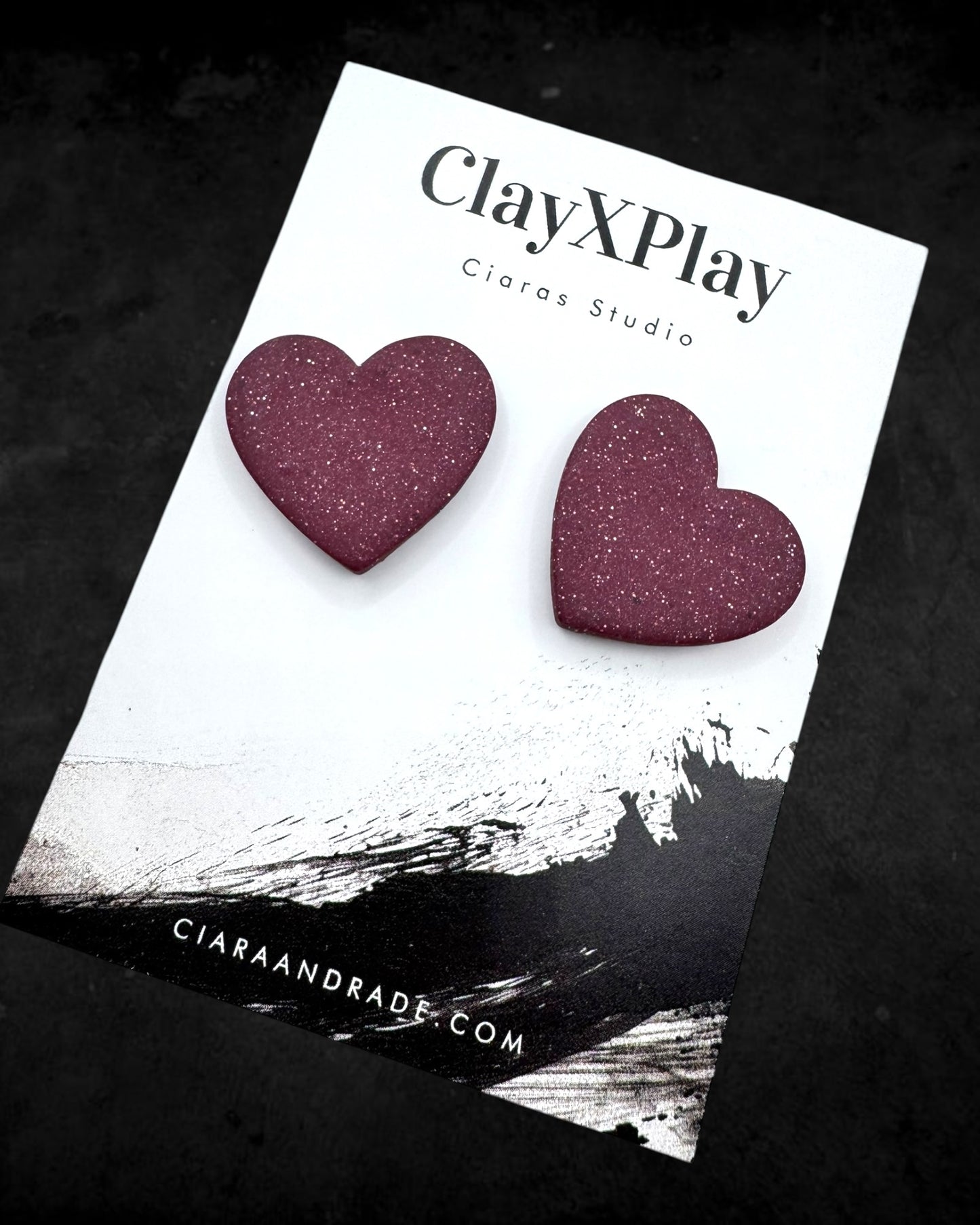 Red Polymer Clay Heart Stud Earrings XL Handmade