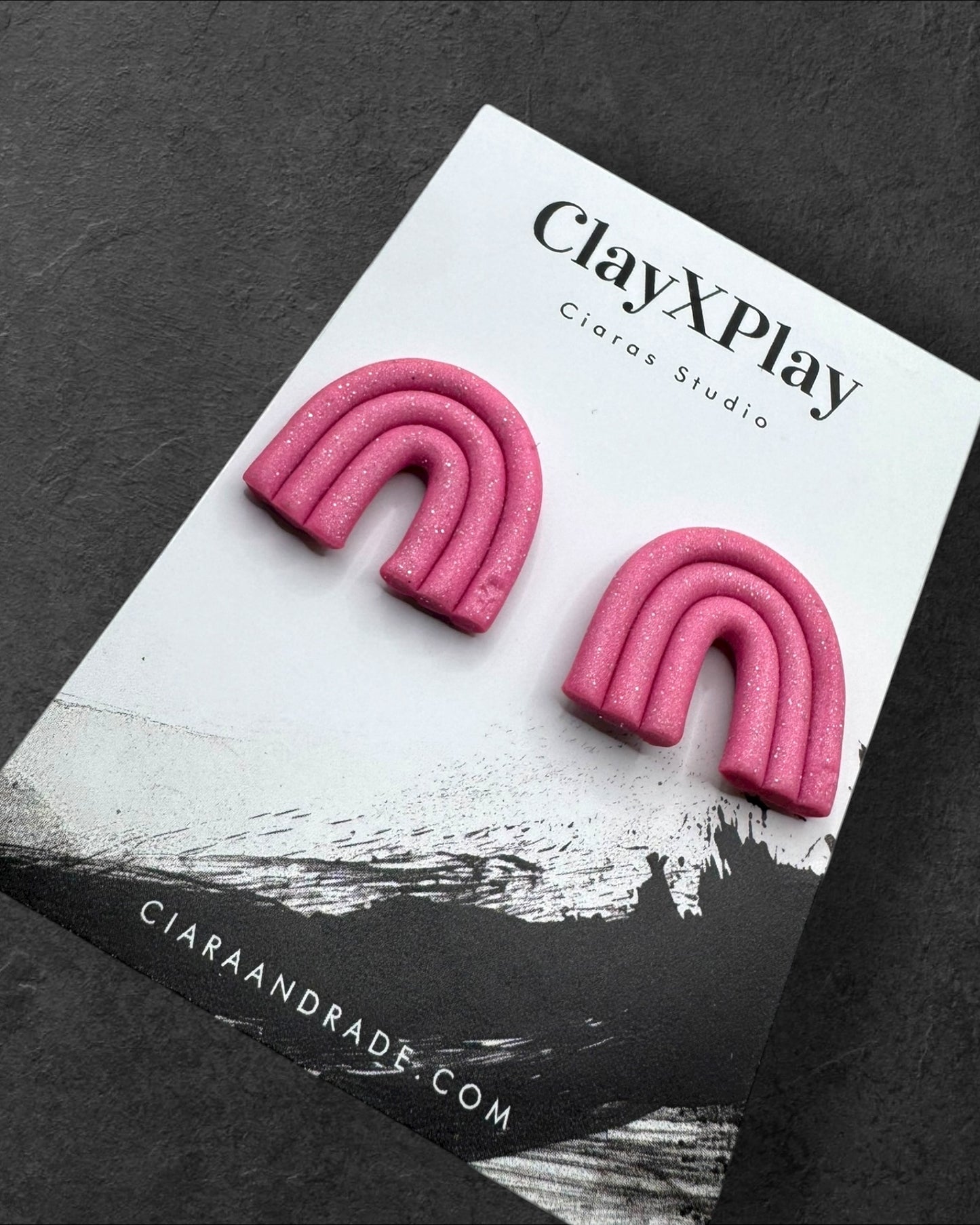 Pink Rainbow Handmade Polymer Clay Stud Earrings