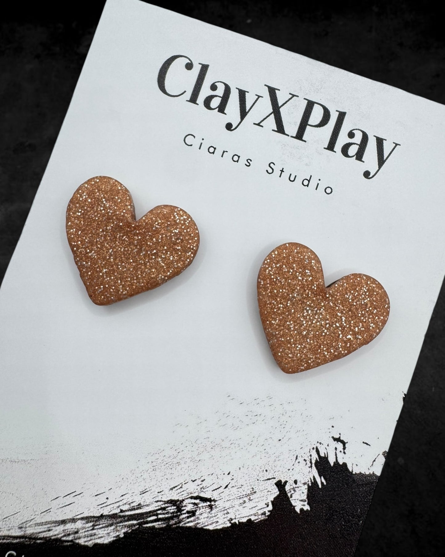 Rose Gold Polymer Clay Medium Heart Stud Earrings – Handmade Elegance