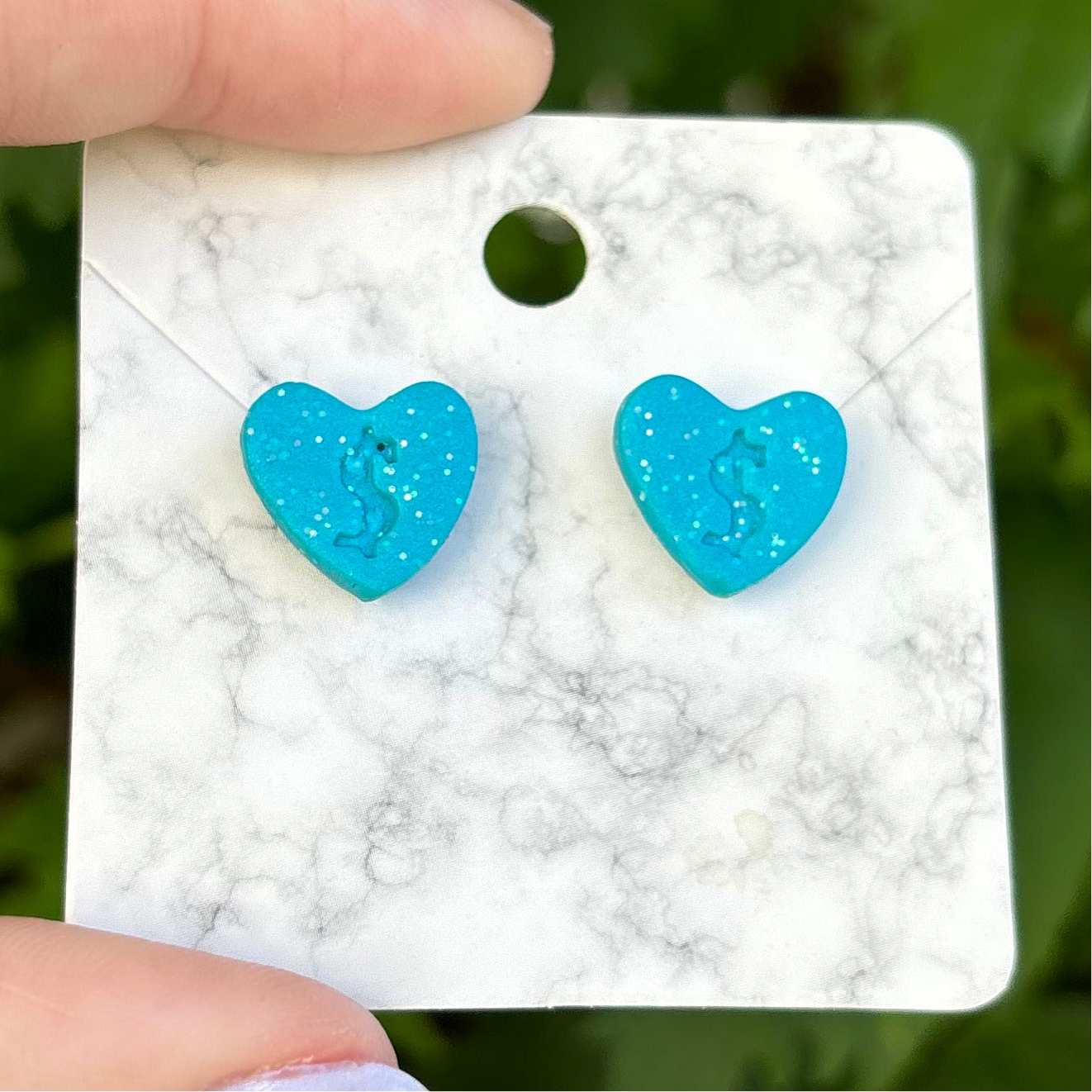 Money Magic Blue Small Polymer Clay Heart Stud Earrings Handmade