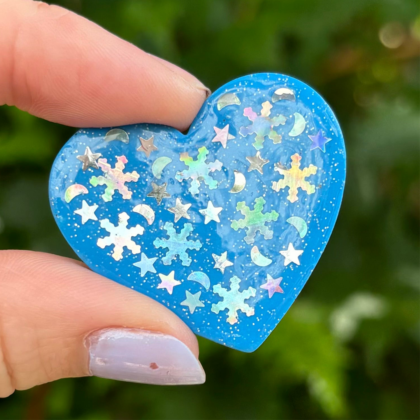 Winter Magic Heart Magnet Blue Polymer Clay Handmade Decor