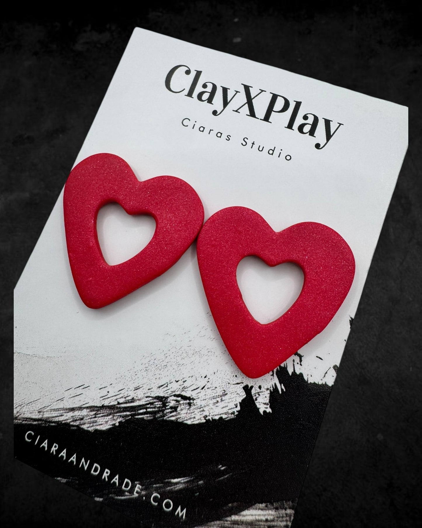 Red Open‎ Heart Polymer Clay Studs