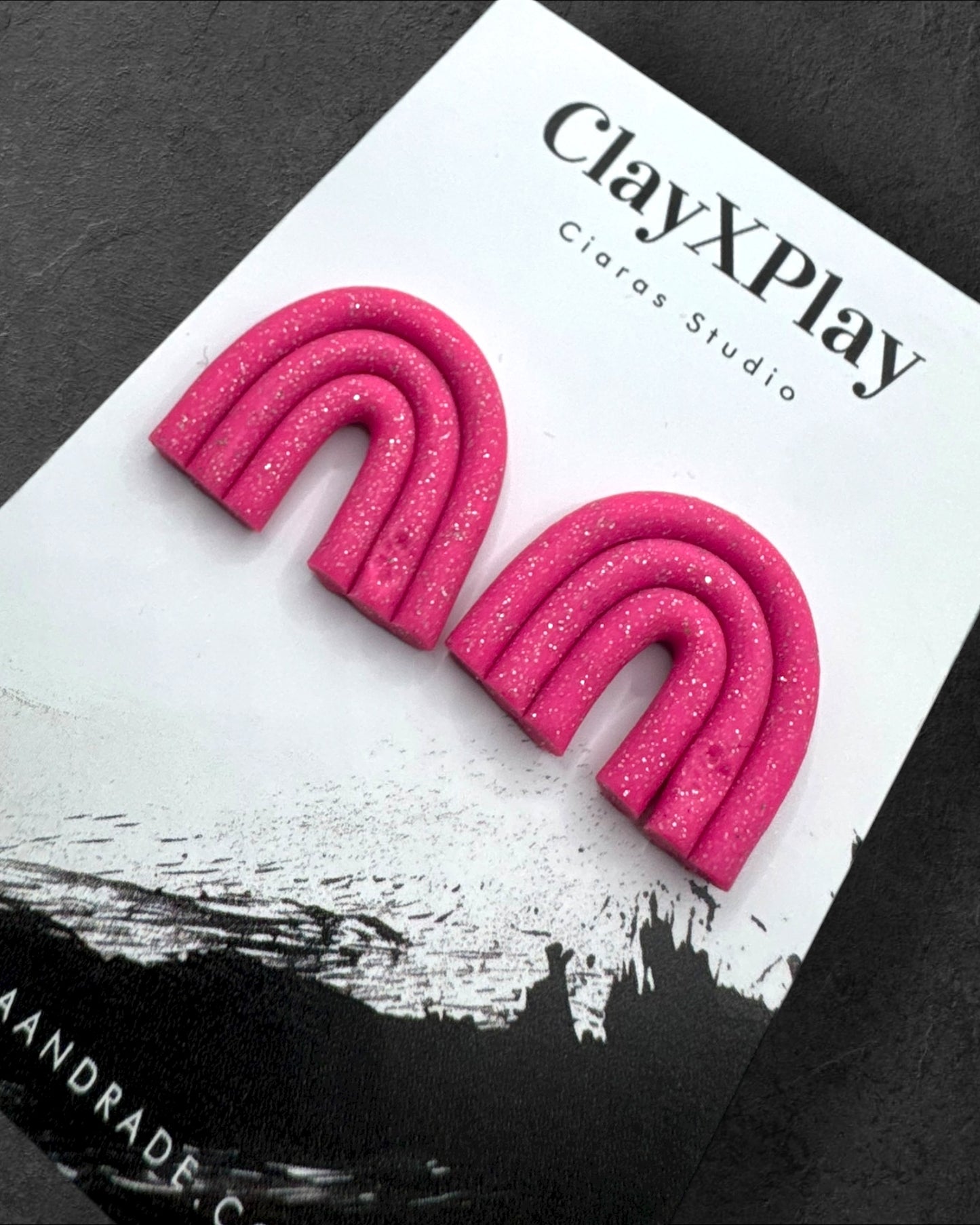 Pink Rainbow Handmade Polymer Clay Stud Earrings