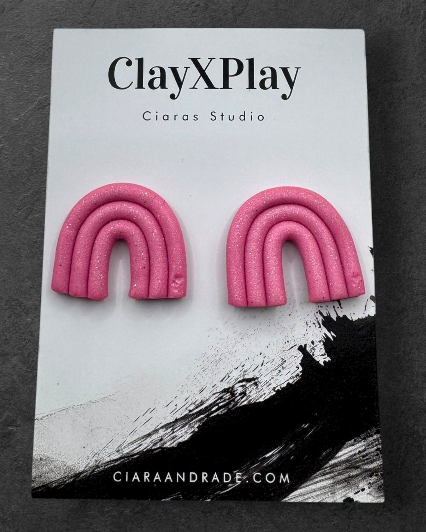 Pink Rainbow Handmade Polymer Clay Stud Earrings