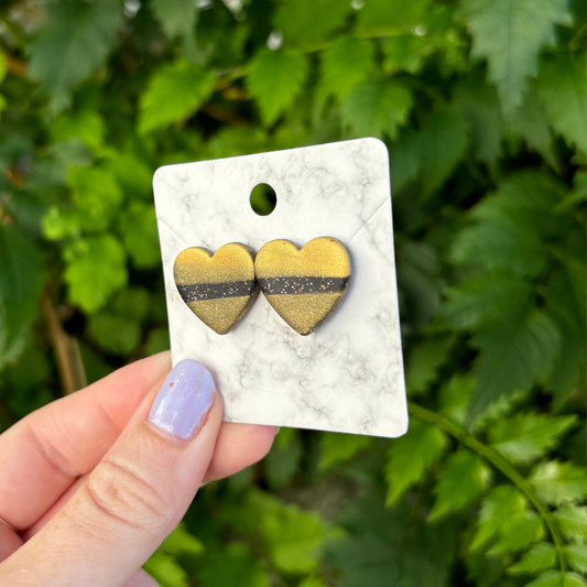 Yellow and Black Striped Heart Earrings