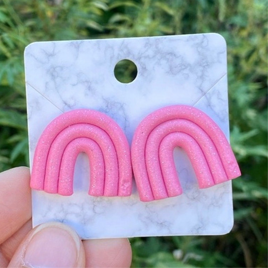 Pink Rainbow Polymer Clay Large Stud Earrings Handmade