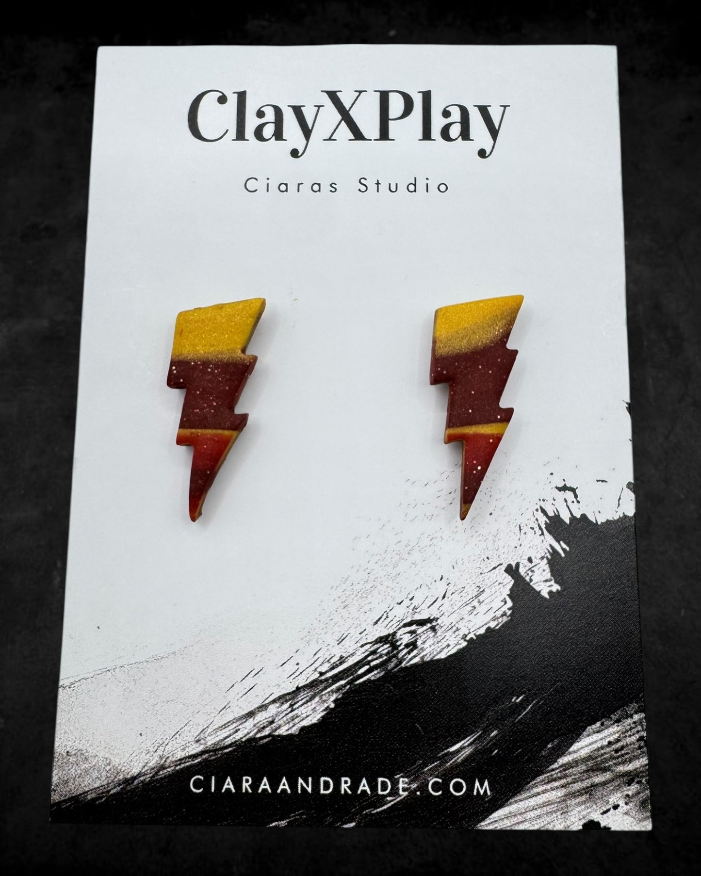 Lightning Bolt Red & Yellow Small Polymer Clay Stud Earrings Handmade