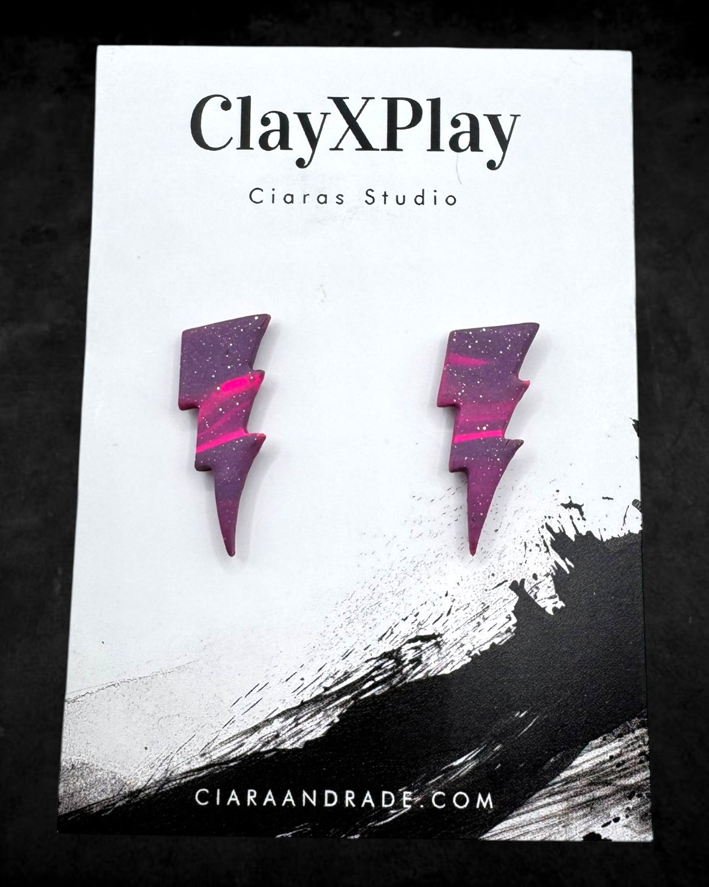 Lightning Bolt Pink & Purple Small Polymer Clay Stud Earrings Handmade