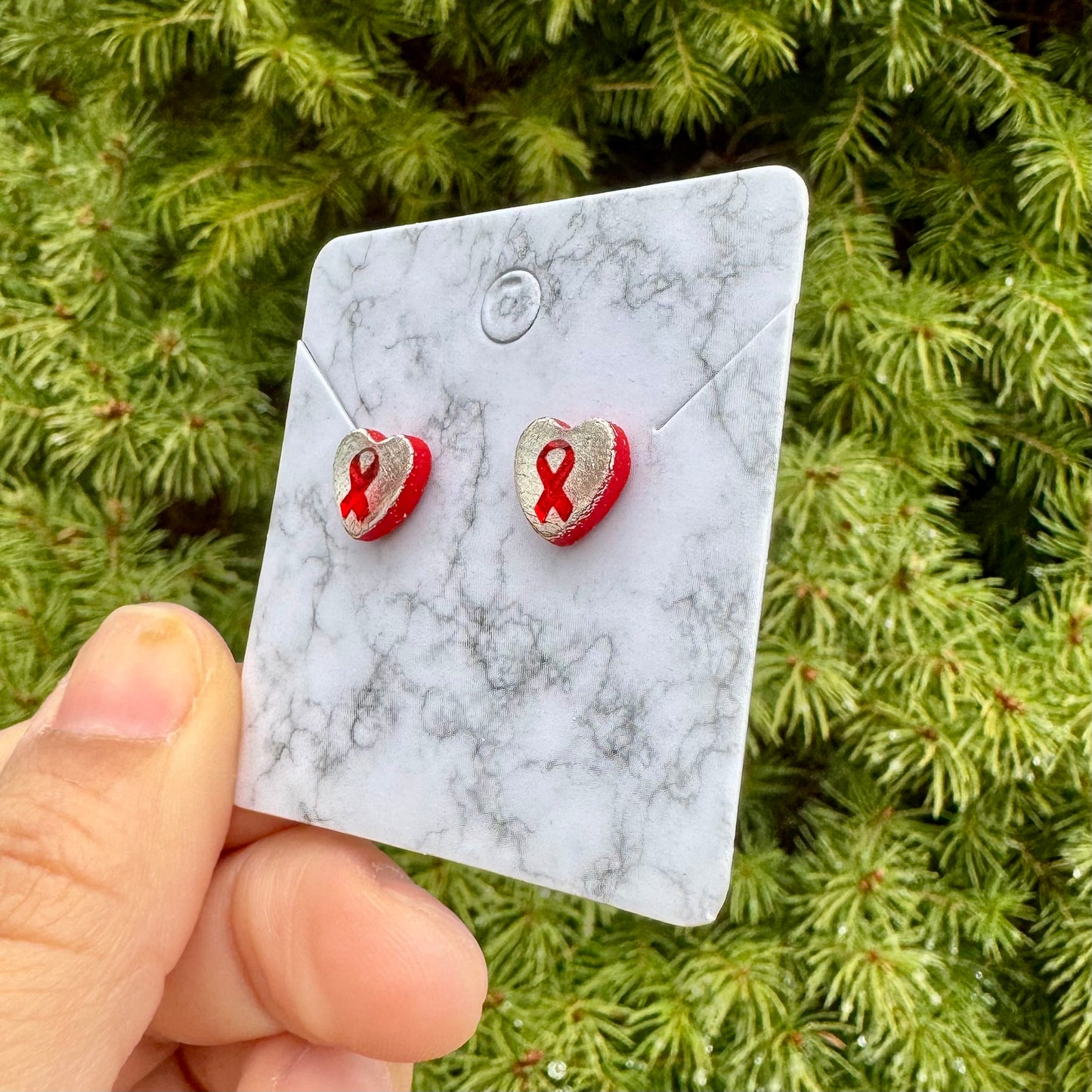 Heart Of Hope Mini Heart Stearling Silver & Red Earrings