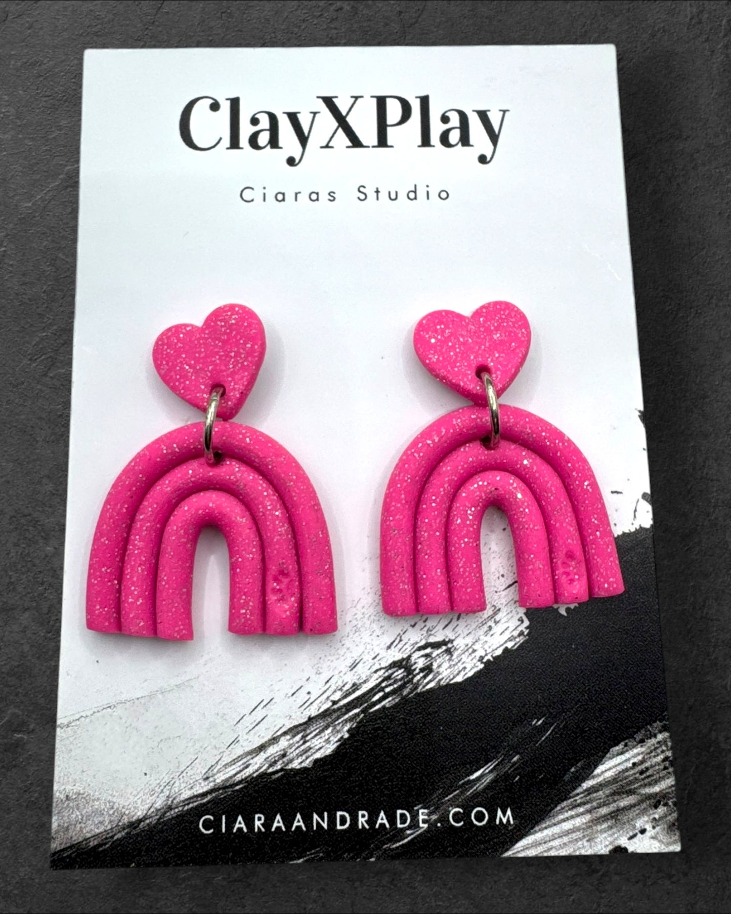 Pink Rainbow Dangles Polymer Clay Handmade Earrings