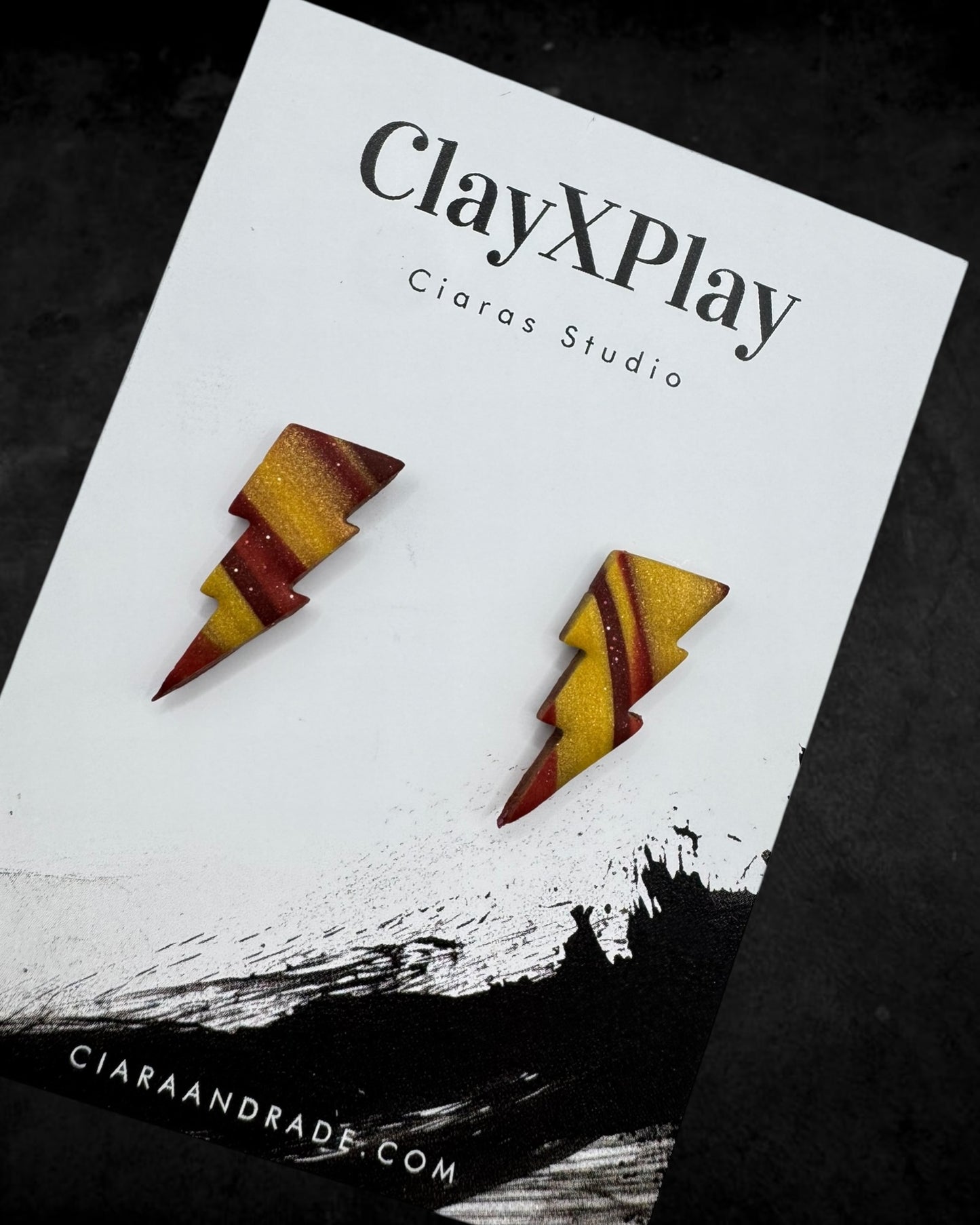 Lightning Bolt Red & Yellow Small Polymer Clay Stud Earrings Handmade