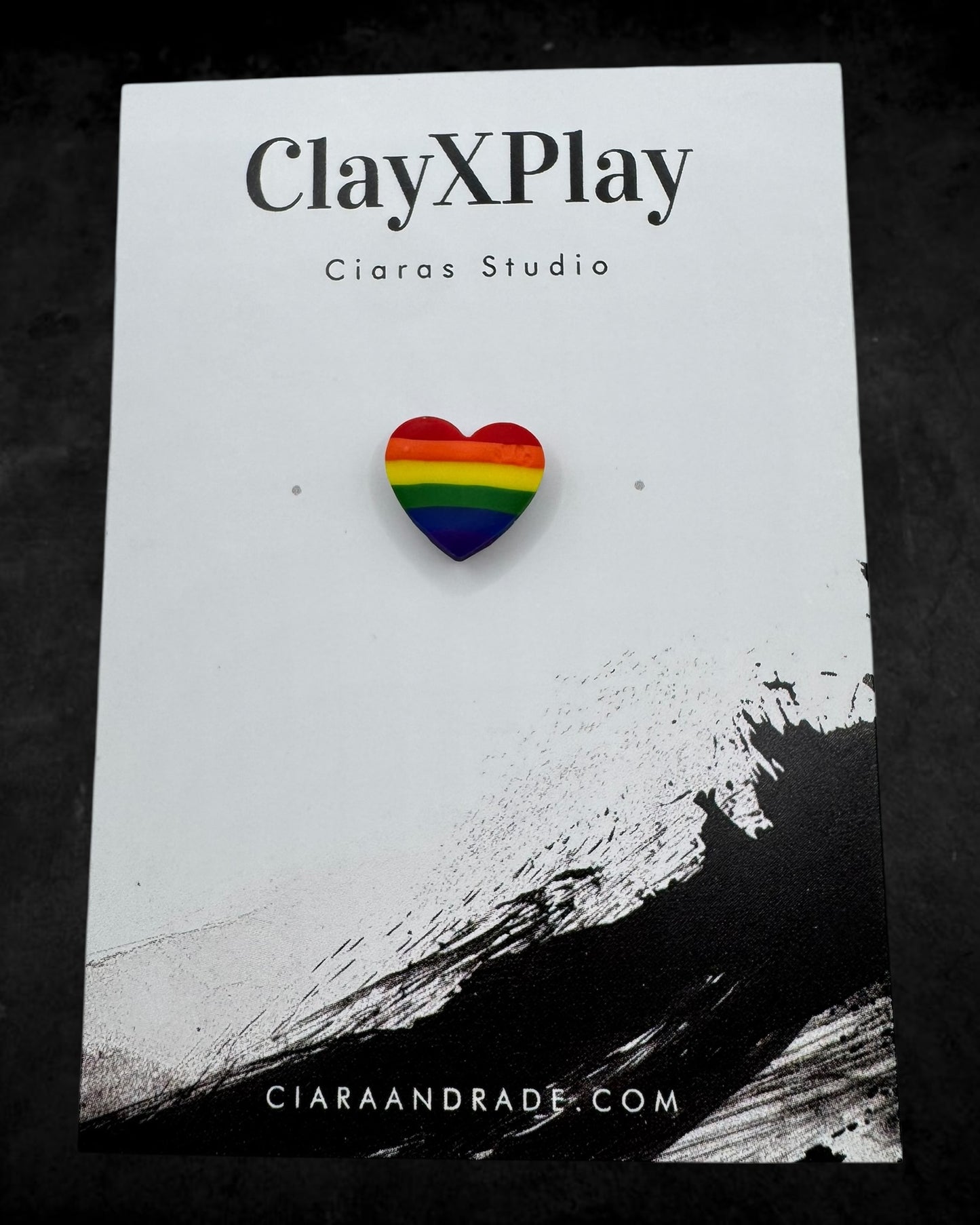 Rainbow Polymer Clay Mini Heart Pin Handmade