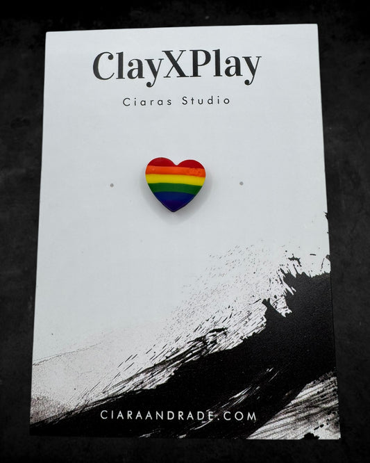 Rainbow Polymer Clay Mini Heart Pin Handmade