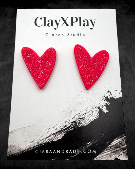 Barbie Pink Heart Handmade Polymer Clay Stud Earrings