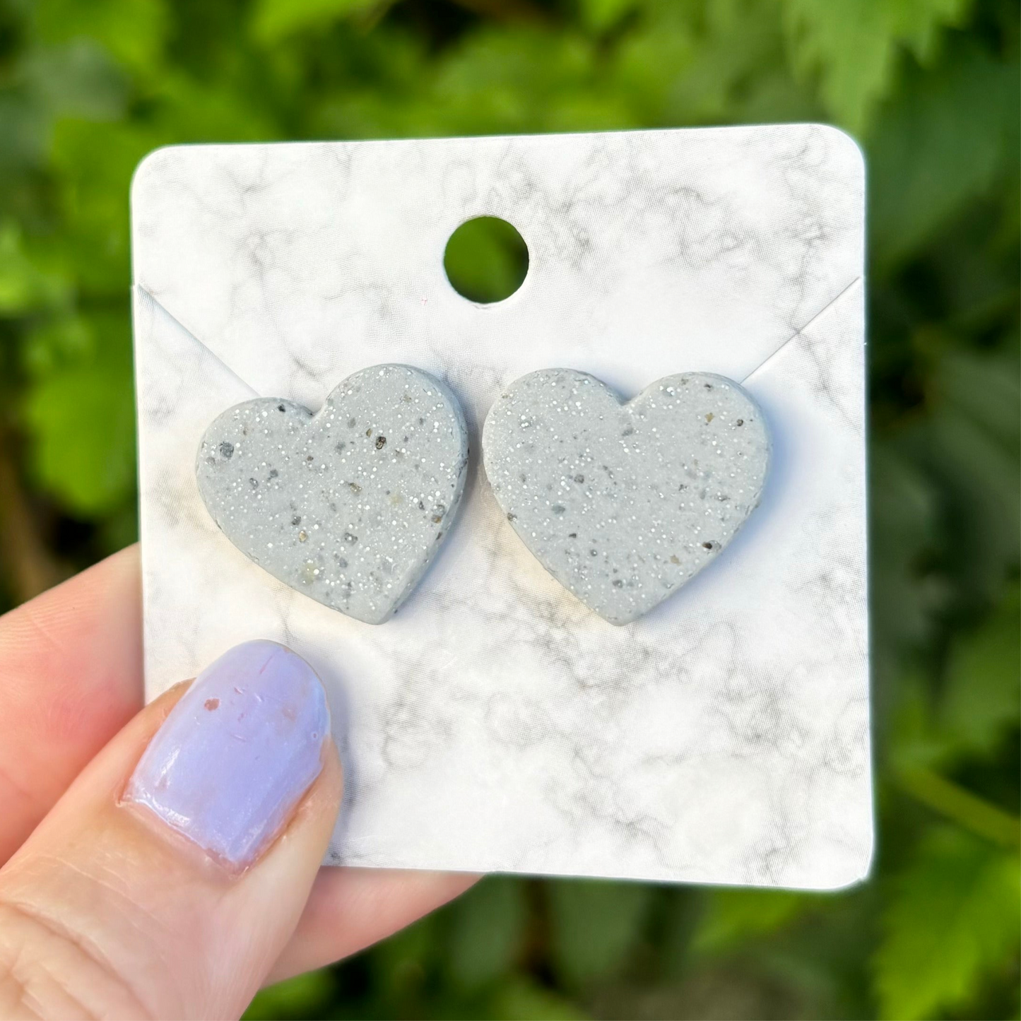 Stone Gray Polymer Clay Medium  Heart Stud Earrings Handmade