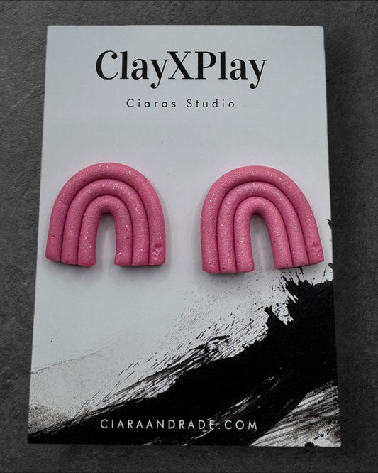 Pink Rainbow Handmade Polymer Clay Stud Earrings