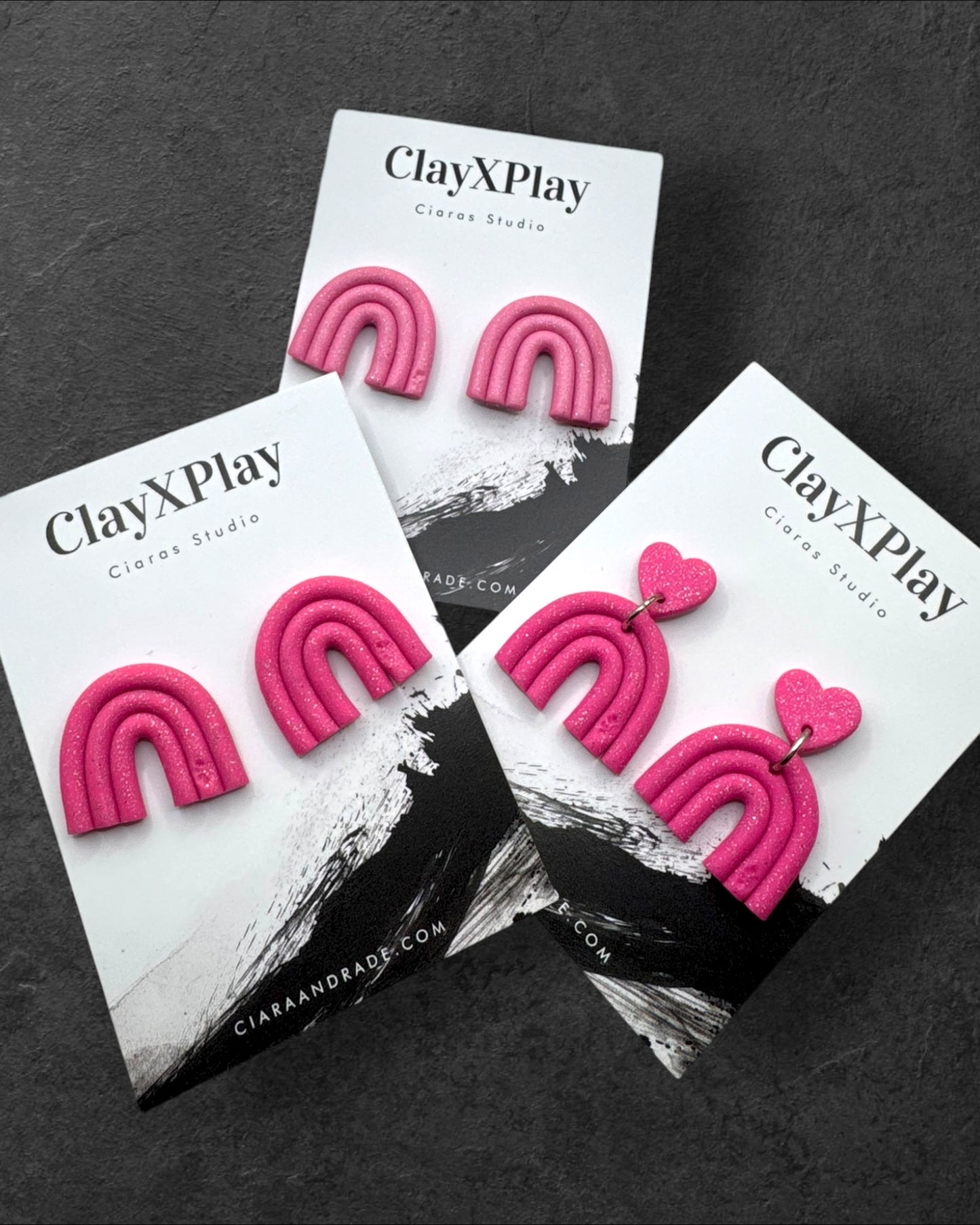 Pink Rainbow Dangles Polymer Clay Handmade Earrings