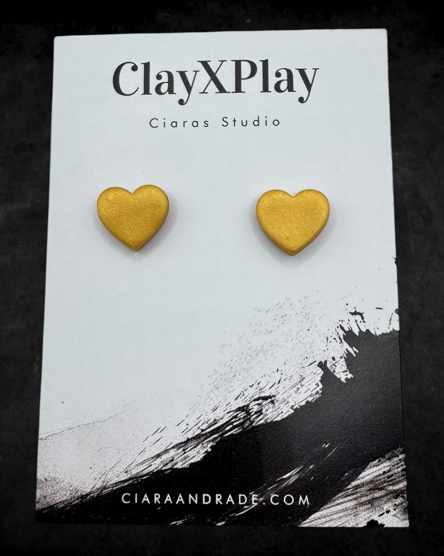 Gold Small Heart Polymer Clay Stud Earrings Handmade