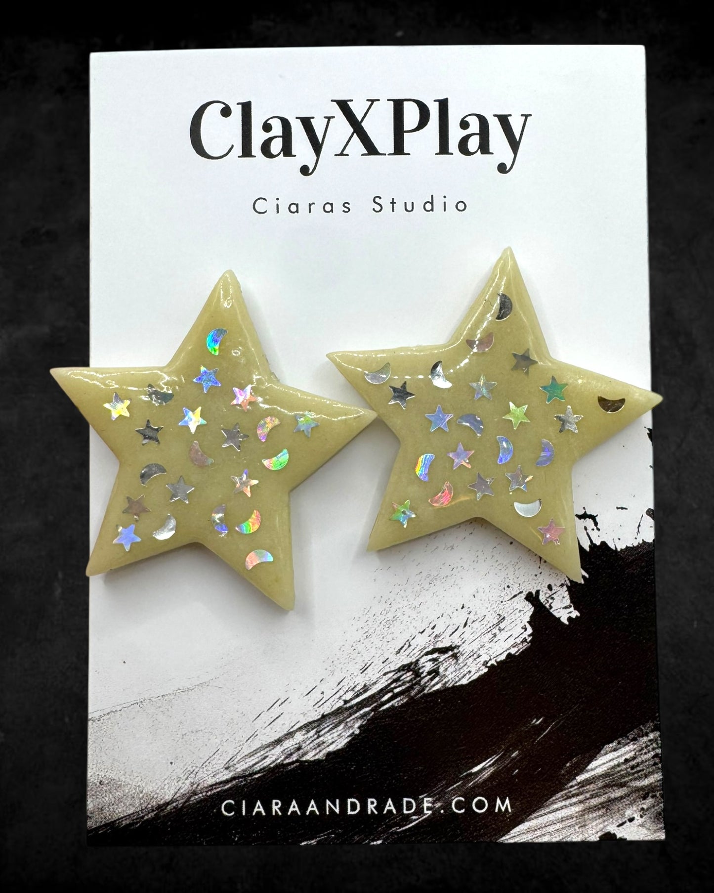 Star Glow In The Dark Starry Night Yellow Polymer Clay Stud Earrings Handmade