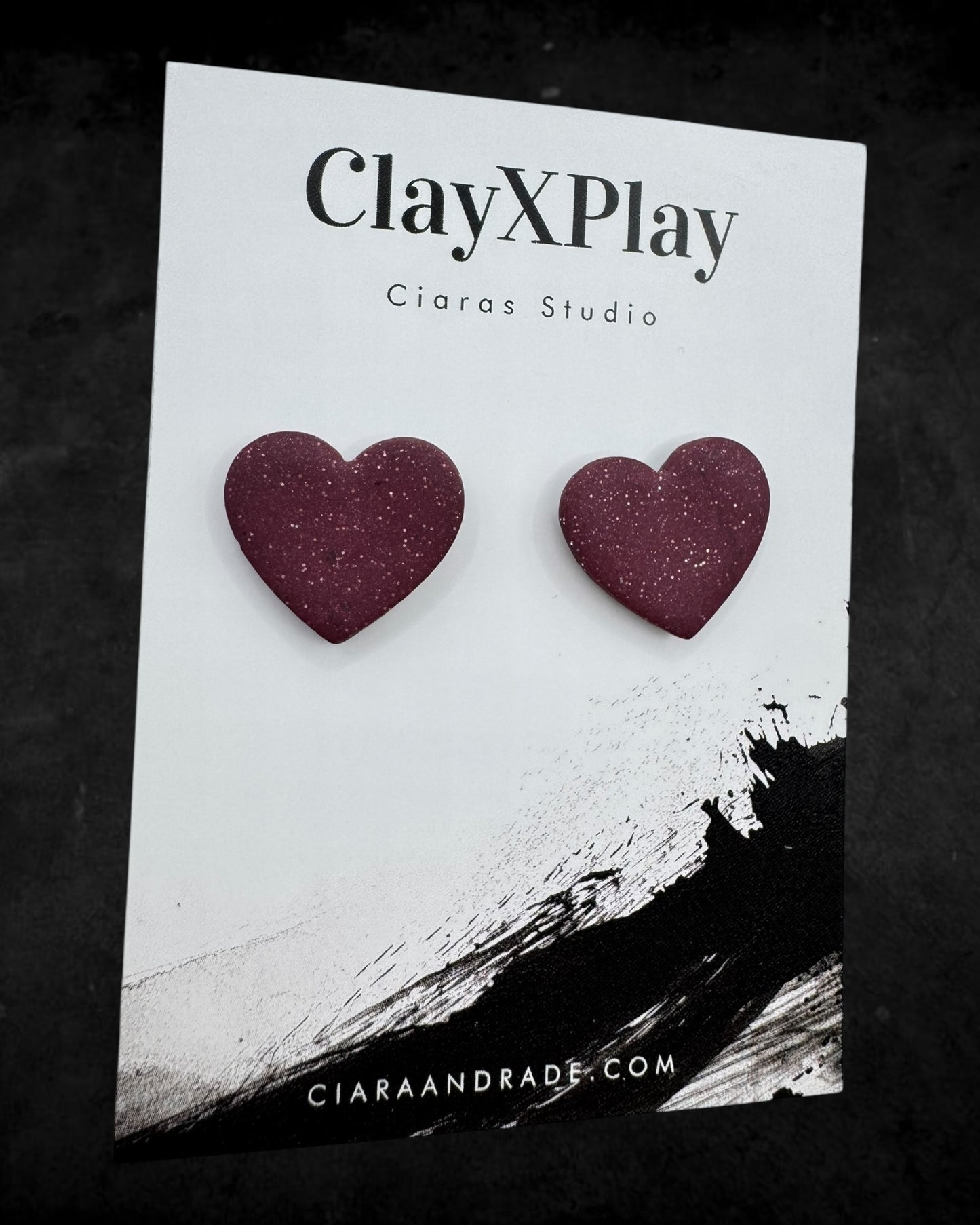 Red Medium Polymer Clay Heart Studs Handmade