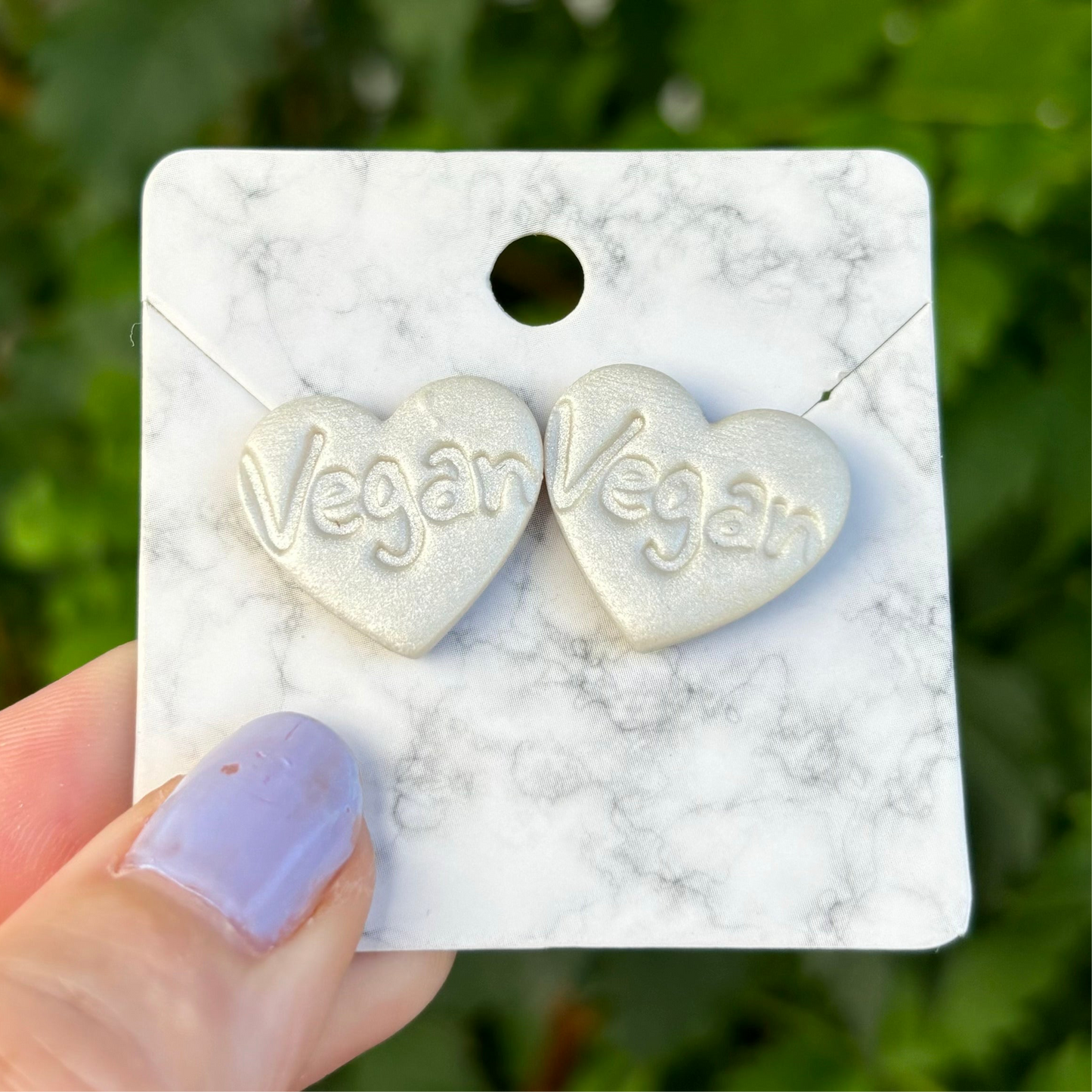 Vegan Pearl Polymer Clay Heart Medium Stud Earrings Handmade