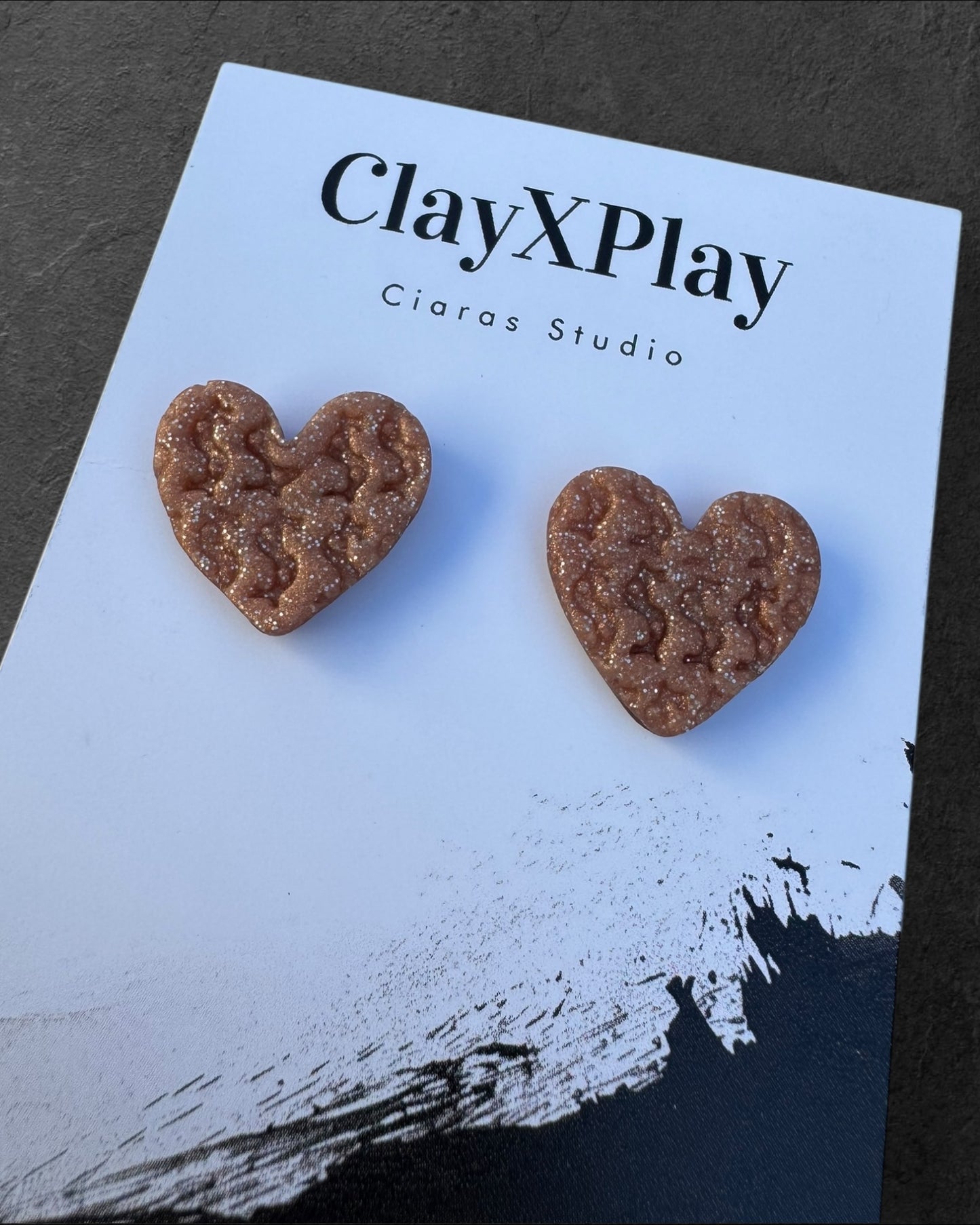 Money Magic CopperPolymer Clay Heart Stud Earrings