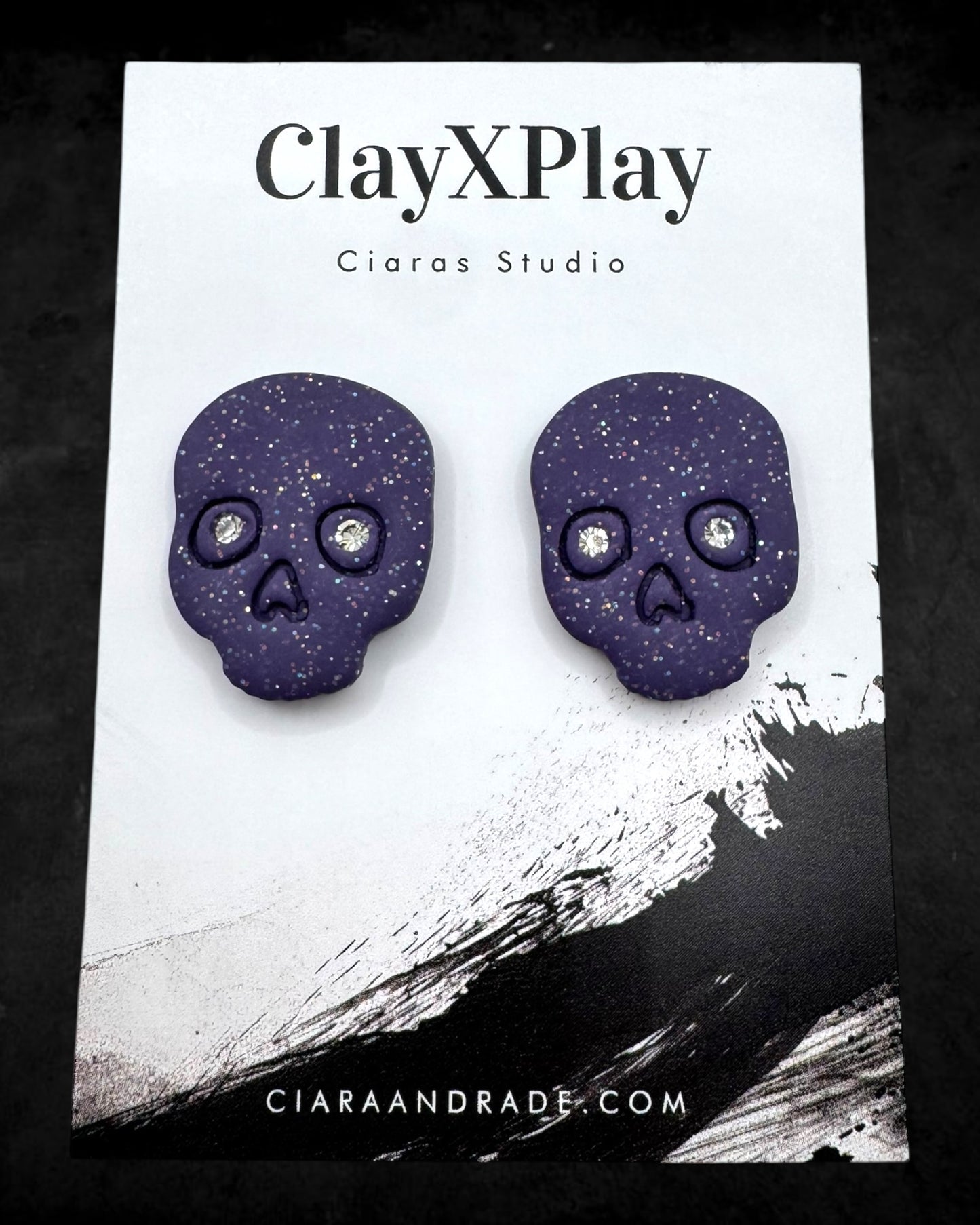 Diamond Eye Skull Purple XL Polymer Clay Stud Earrings  Handmade