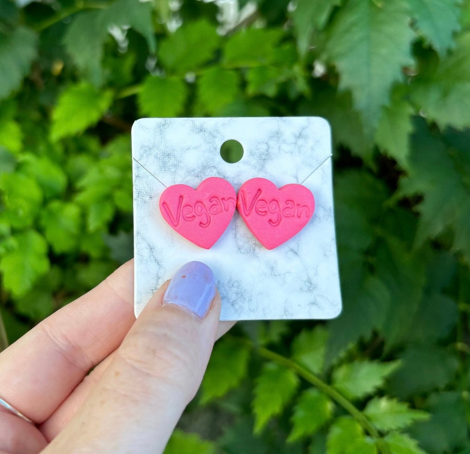 Vegan Pink Heart Stud Earrings