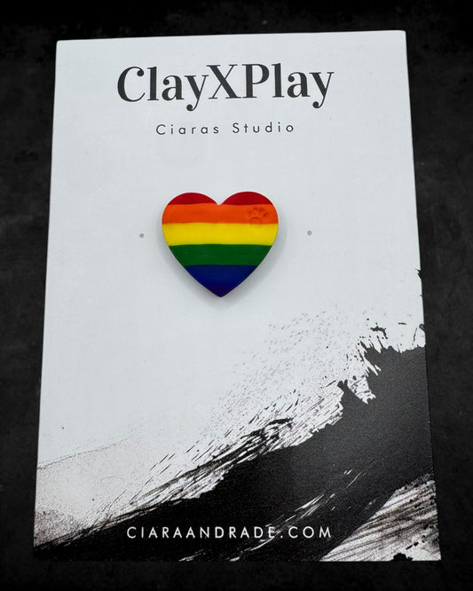 Rainbow Polymer Clay Heart Pin Handmade