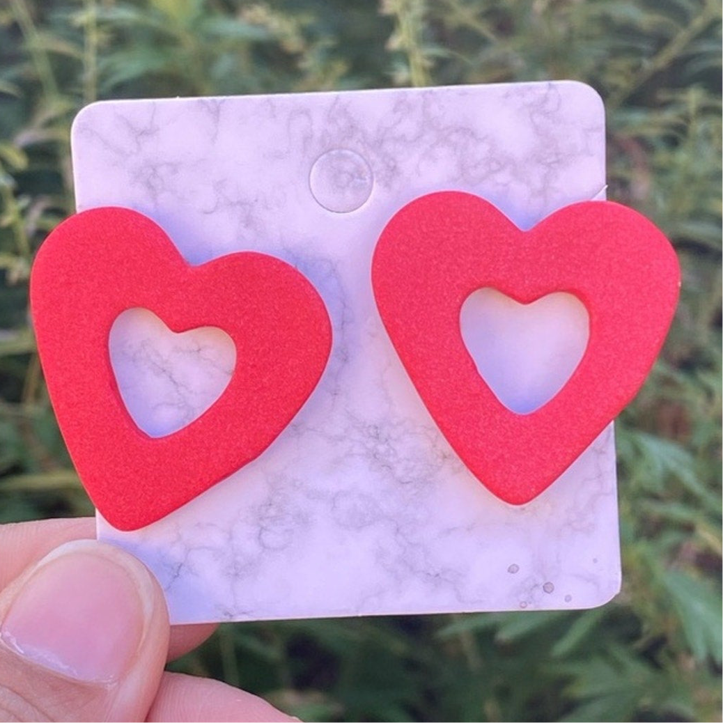 Red Open‎ Heart Polymer Clay Studs