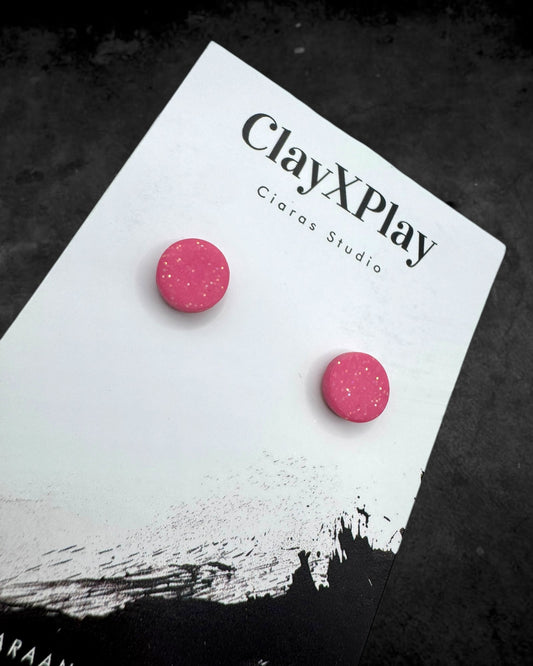 Pink Mini Round Clay Stud Earrings Handmade
